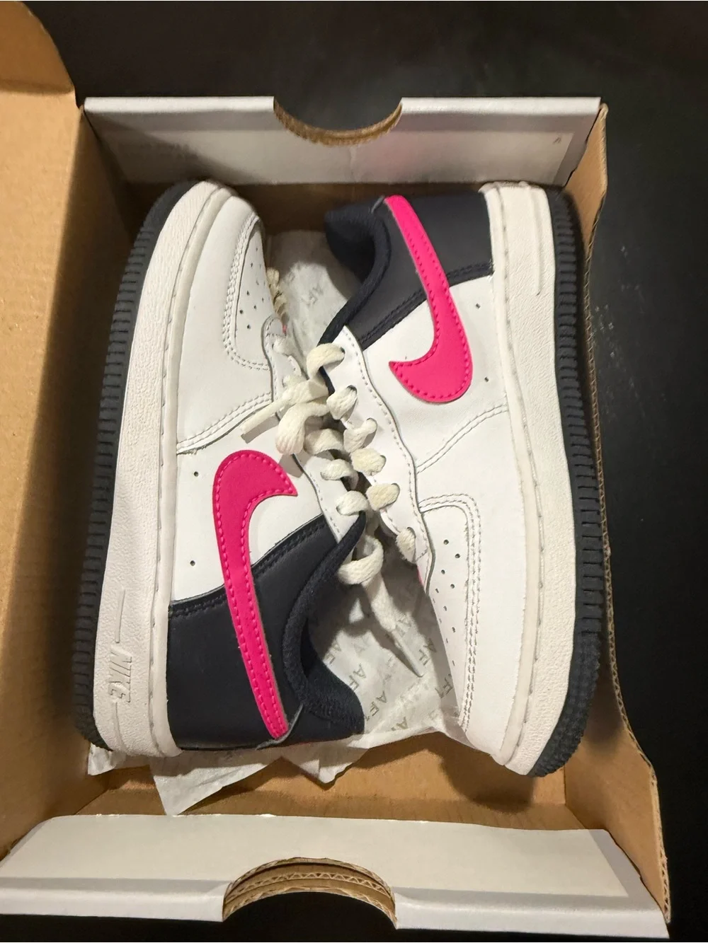 Nike Kids White Sneakers with Pink Swoosh